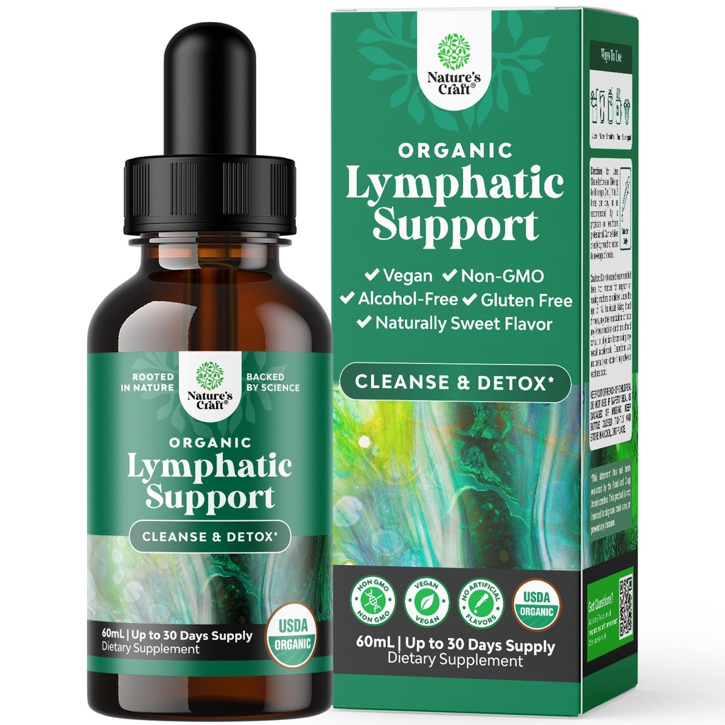 Gocce di drenaggio linfatico organico certificate - Herbal Lymphatic Cleanse and Immune Support Supplemento con Echinacea Goldenseal & Red Clover Extract - Vegan Non OGM Alcohol and Sugar Free - 30 Serve