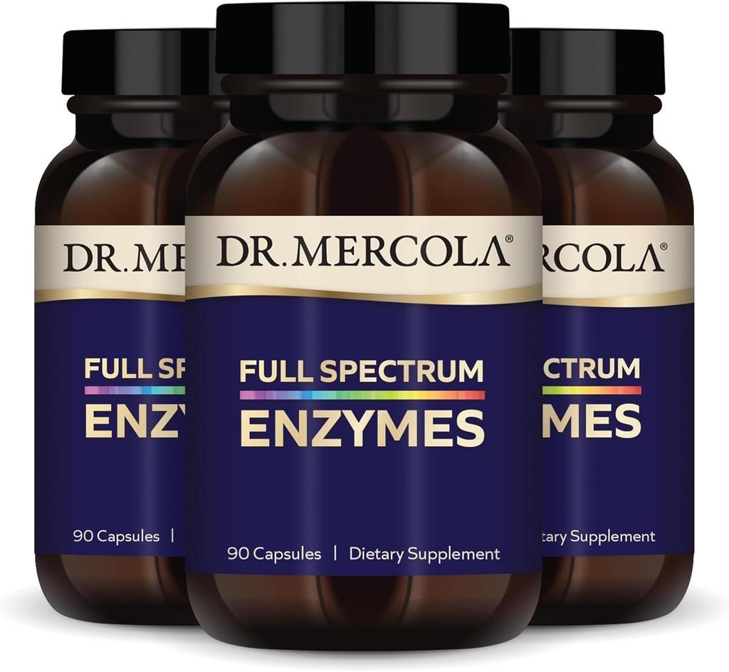 Dr. Mercola Full Spectrum Enzymes - 22 diversi enzimi - Supporta la salute digestiva e immunitaria - Aiuta a digerire carboidrati, grassi e proteine - Non-GMO, senza glutine e senza soia - 90 capsule (3 pacchetto)