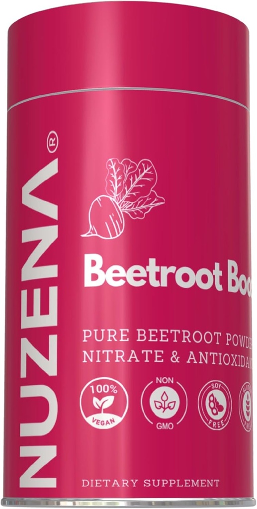 Nuzena Beetroot Boost + 1300 mg | Confezione di 60 Beta Vulgaris Beet Root Powder Capsules | Made in USA Vegan, Non-GMO & Gluten Free Nitric Oxide Booster Beet Supplement| Dimensione di servizio: 2 Capsule