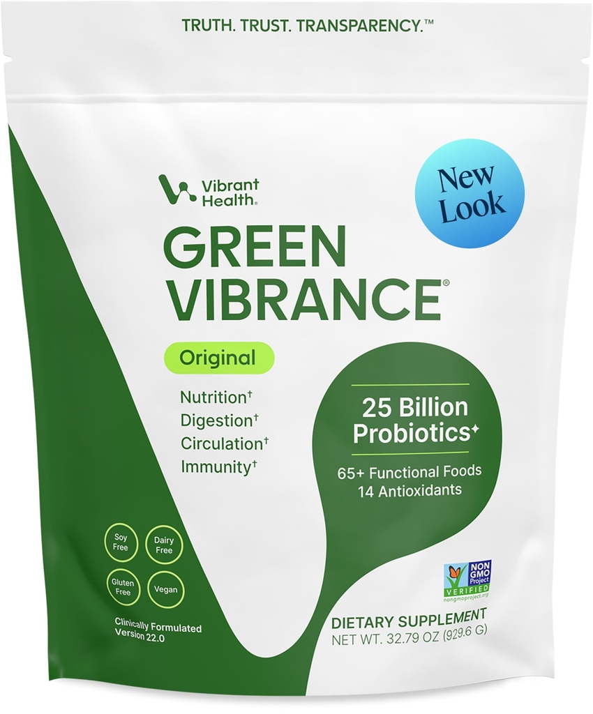Vibrante Salute, Vibranza Verde, Include 65 Superboti Basati sulle piante, 25 miliardi di Probiotici, Fibra, Adaptogens & Enzymes, 83 Serve