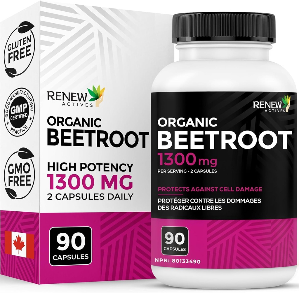 Supplemento 1300MG per 2 capsule - Polvere di barbabietola pura per la circolazione, energia naturale, & benefici antiossidanti - Superfood ad alta potenza, Made in Canada - 90 capsule