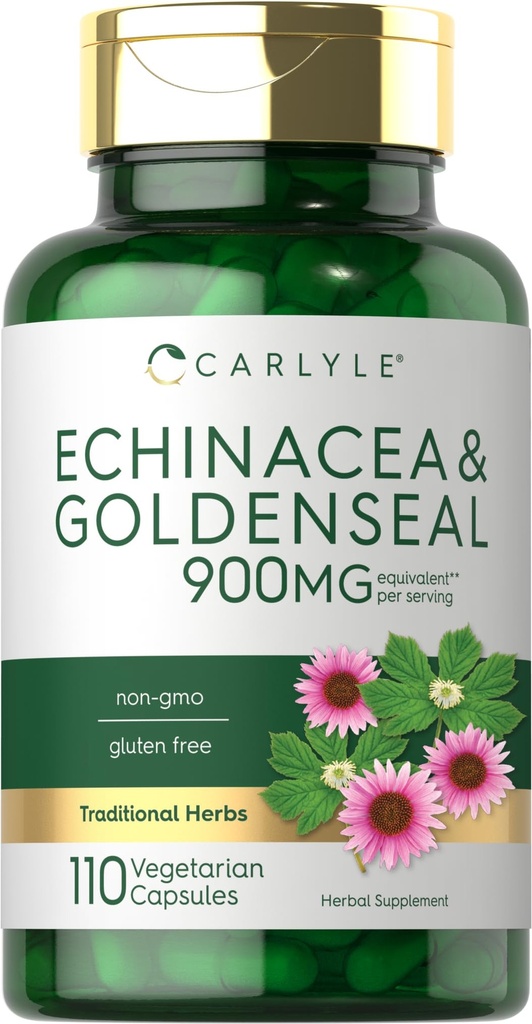 Carlyle Echinacea Goldenseal Capsule | 110 Count | 900mg | Vegetariano, Non OGM, Gluten Free