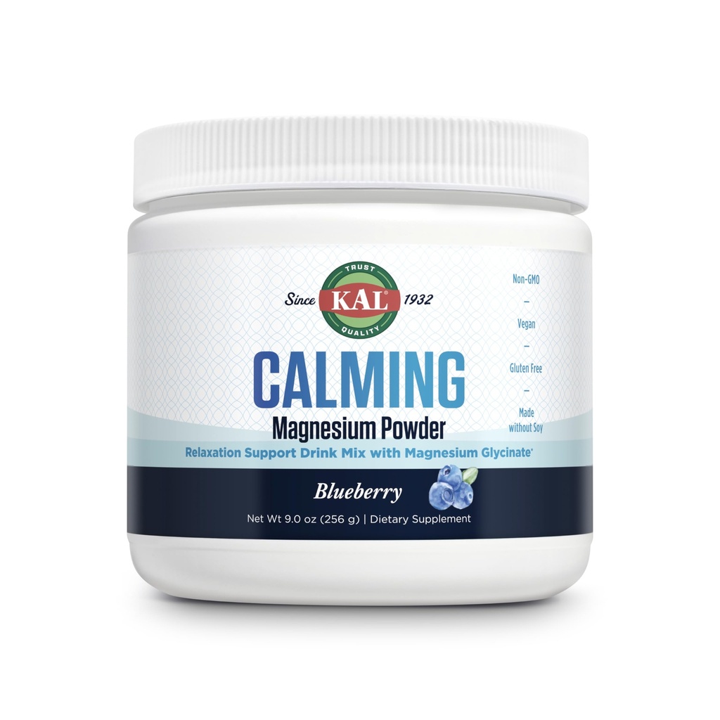KAL polvere di magnesio calmante - Blueberry Flavor Magnesium Supplemento - Alto assorbimento, supporto di rilassamento, senza aggiunta di zucchero, vegano, senza glutine, fatto senza soia - 40 porzioni, 9 oz