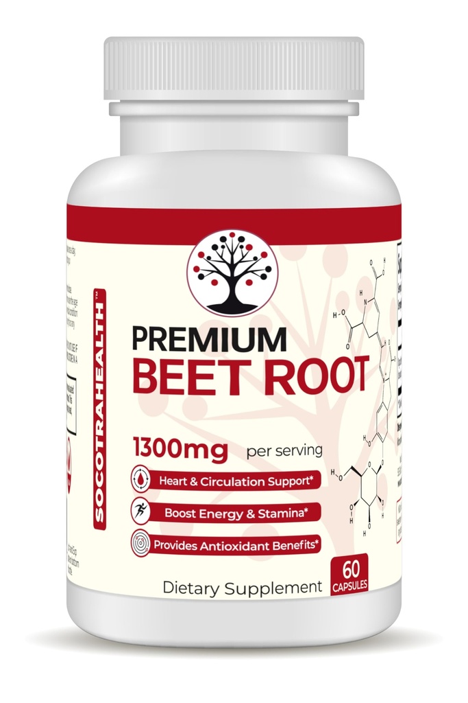 Estratto di radice di barbabietola - Polvere di barbabietola biologica Premium - Supplemento di ossido nitrico - Salute del cuore, Circulation and Stamina Support - Non-GMO - 60 capsule vegane