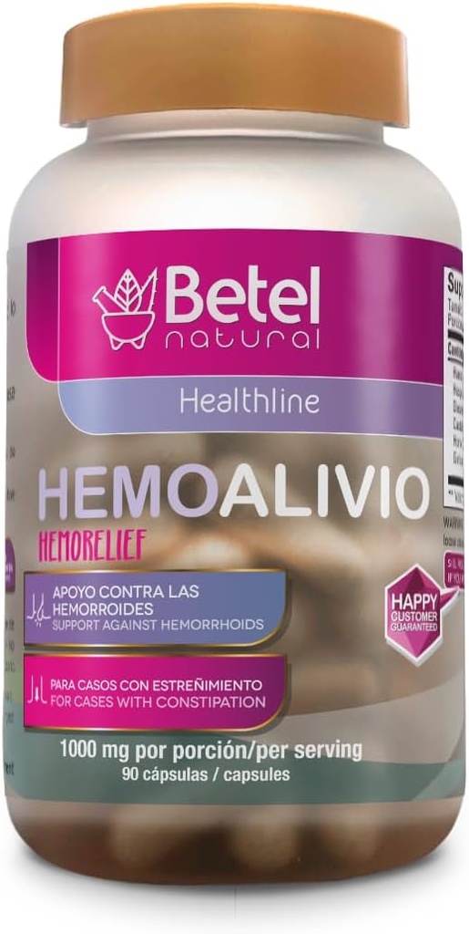 Betel Natural Premium HemoAlivio Rosita - Supporto per emorroidi e costipazione - 1000 mg - 90 capsule