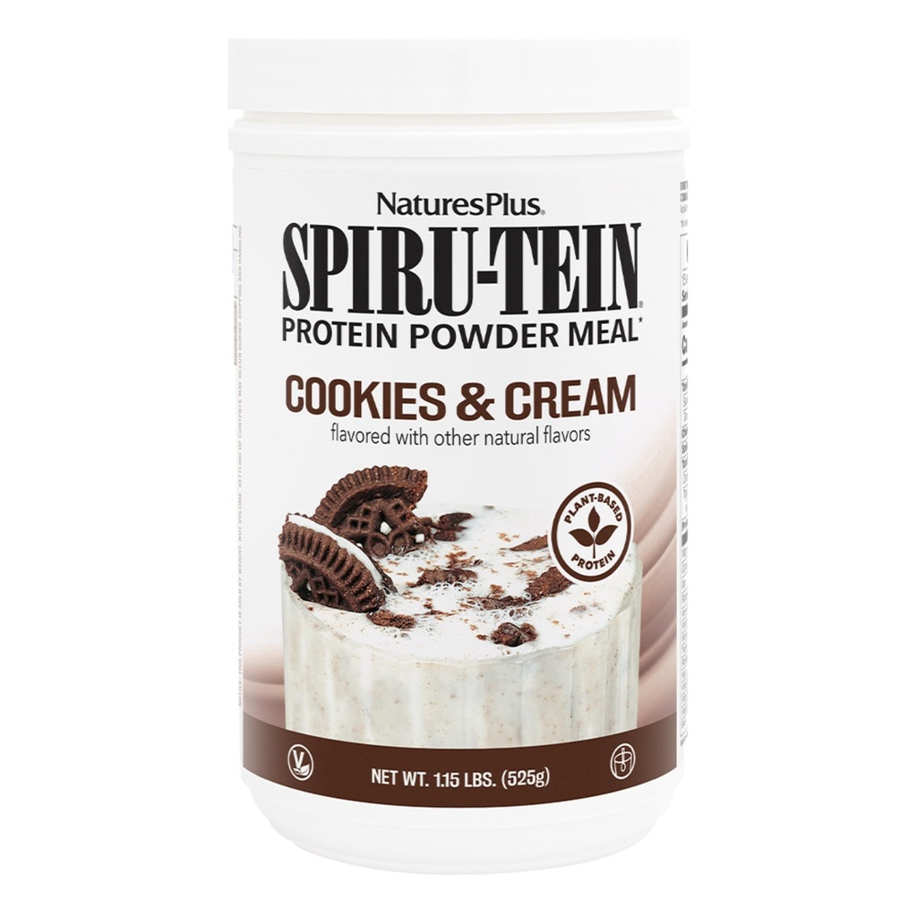NaturesPlus SPIRU-TEIN Shake - Cookies & Cream - 1.15 lbs, Spirulina Protein Powder - Sostituzione a base vegetale, Vitamine & Minerali Per Energia - Vegetariano - 15 Serve
