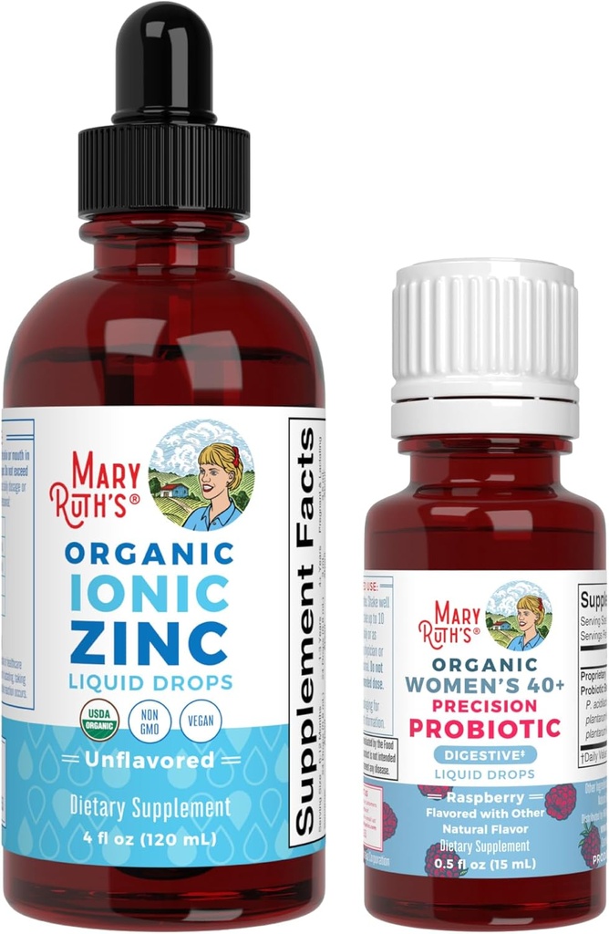 MaryRuth Organics Probiotic Digestion (Raspberry) per le donne 40+ & Zinc Drops | Clean Label Project Verified® | Vitamine per Gut Salute e Immunità | Vegan, Non OGM, Gluten Free