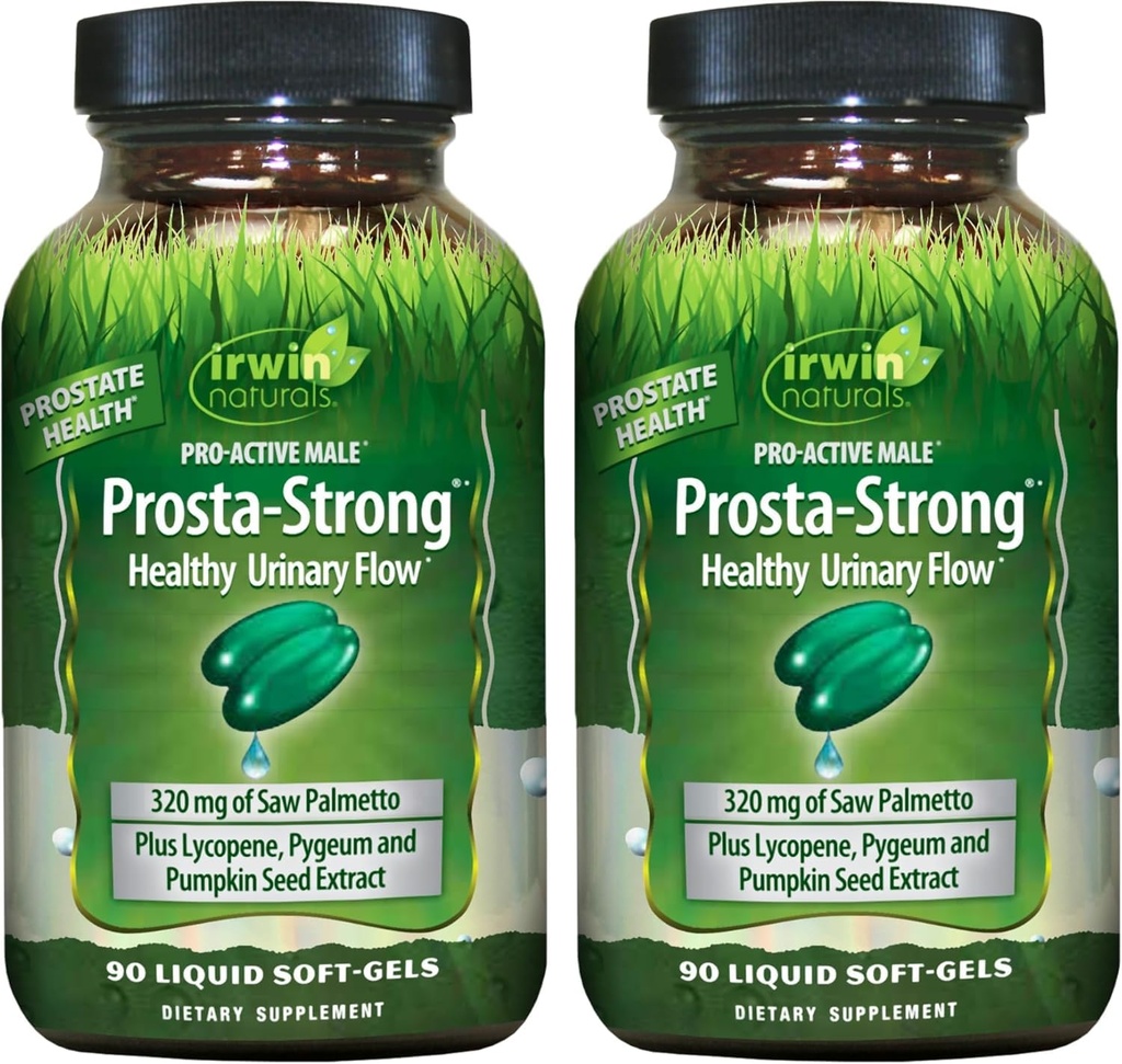 Irwin Naturals Prosta-Strong - Prostate Health Support con Saw Palmetto, Lycopene, Pumpkin Seed & More - 90 Liquid Softgels (Pack of 2)