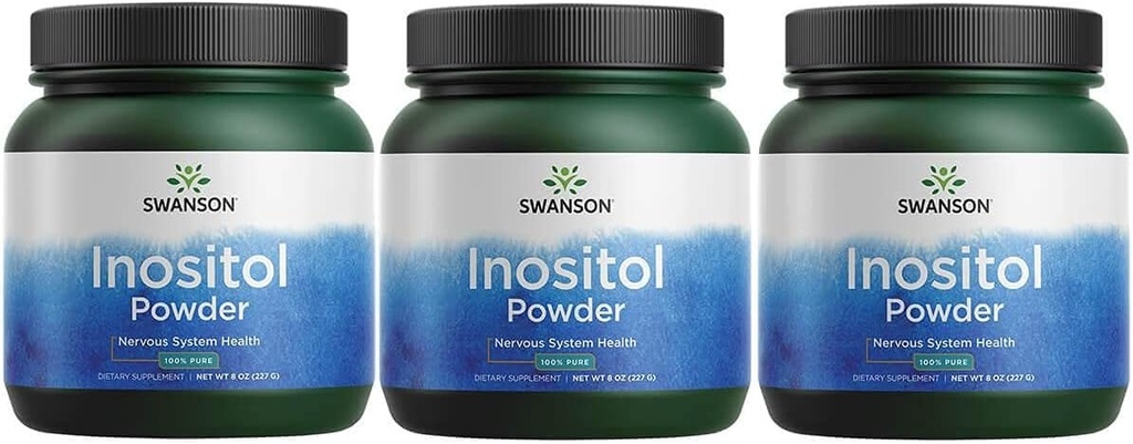 Swanson 100% Pure Inositol Powder - Supplemento naturale Promuovere la messa a fuoco e il relax - Nerve & Cellular Support - (8oz) 3 Pack