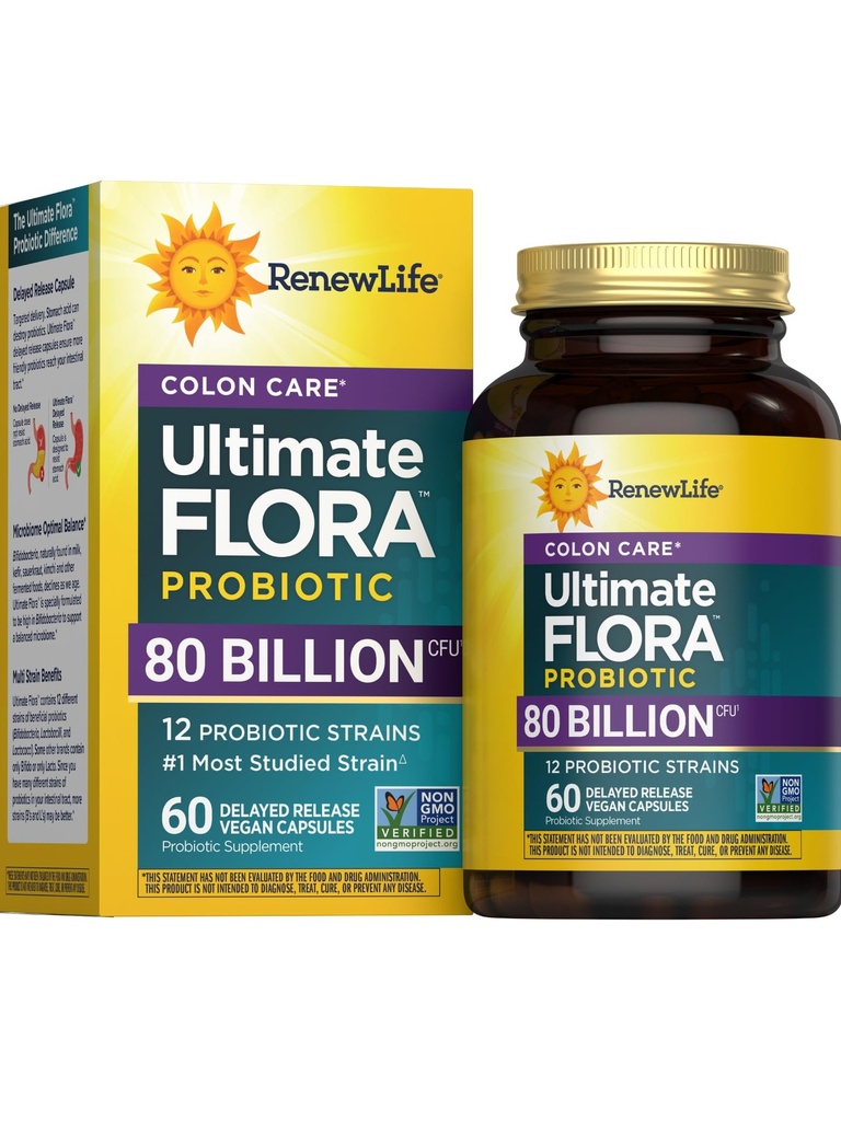 Rinnovare la vita Probiotic Colon Care capsule probiotici, supplemento giornaliero offre il supporto del colon, L. Rhamnosus GG, latticini, soia e senza glutine, 80 miliardi di CFU, 60 conte