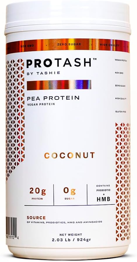Polvere proteica vegana di TASHIE - Polvere proteica basata sulle piante organiche con BCAA, HMB & Probiotics, zucchero zero, non OGM, senza glutine, certificato NSF, 28 Servings - polvere di proteine di cocco