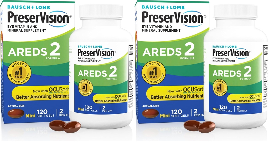 PreserVision AREDS 2 Vitamina Occhiale & Supplemento Minerale, Contiene Luteina, Vitamina C, Zeaxantina, Zinco & Vitamina E, 120 Softgels (Piccola Vary May) (Pack of 2)