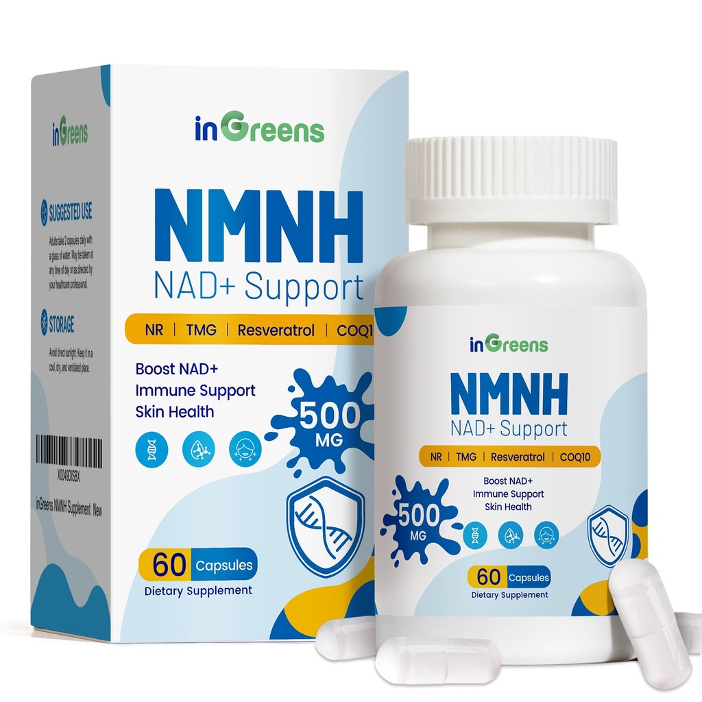 500mg NMNH, NMN Supplemento alternativa con NR, TMG, Resveratrolo, COQ10, NAD Supplemento, Antiinvecchiamento, energia, Boost NAD+ Livelli, 60 capsule