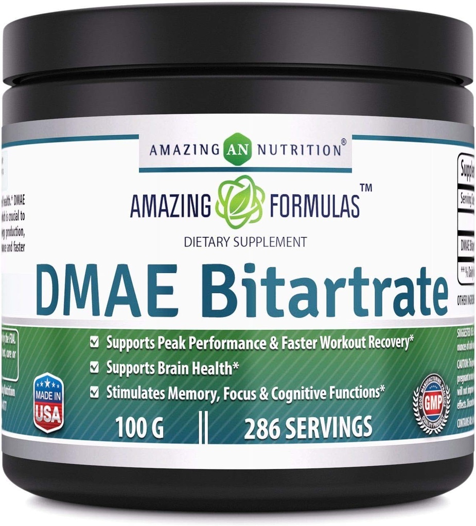 Incredibile formula DMAE Bitartrate Powder Supplement | 100 Grammi | 286 Serve | Non-GMO | Gluten-Free | Made in USA