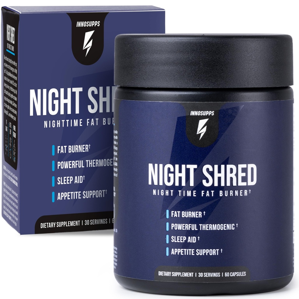 InnoSupps Night Shred Fat Burner e Natural Sleep Support | Ashwaganda, 5-HTP, CLA, Melatonin | Appetite Suppressant | Weight Loss Support Nighttime Fat Burning (60 capsule vegetariane)