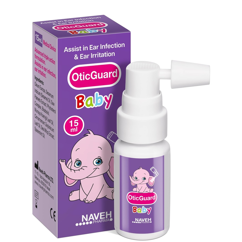 NAVEH PHARMA Otic Guard Baby Ear Drops – Olio naturale per l'orecchio Rilievo di rimozione e infezione della cera – Detergente per l'orecchio per bambini, bambini e bambini – Soothes Itchy Ears & Swimmer’s Ear