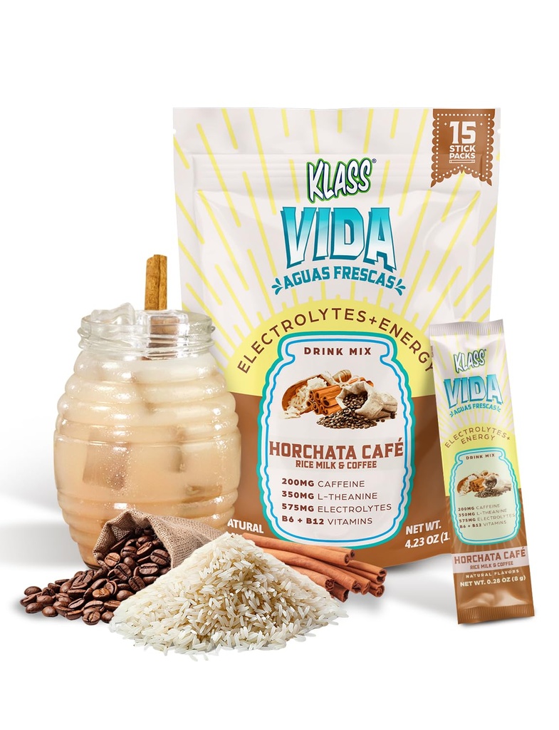 Idratazione + Energy Electrolyte Drink Mix – Caffè Horchata Agua Fresca Flavor | Polvere senza zucchero con caffeina, L-teanina, Acque di cocco e minerali | 15 pacchetti Stick Single-Serve