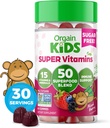 Orgain Kids Zucchero Gratuito Multivitaminico Gummies, Vegan & Plant Based, 50 Superfoods, 15 Vitamine e Minerali, Supporto Immune e 3g di Fibra, Bacca Mista, Età 4+, 1 Mese di Alimentazione (60 Gummies)