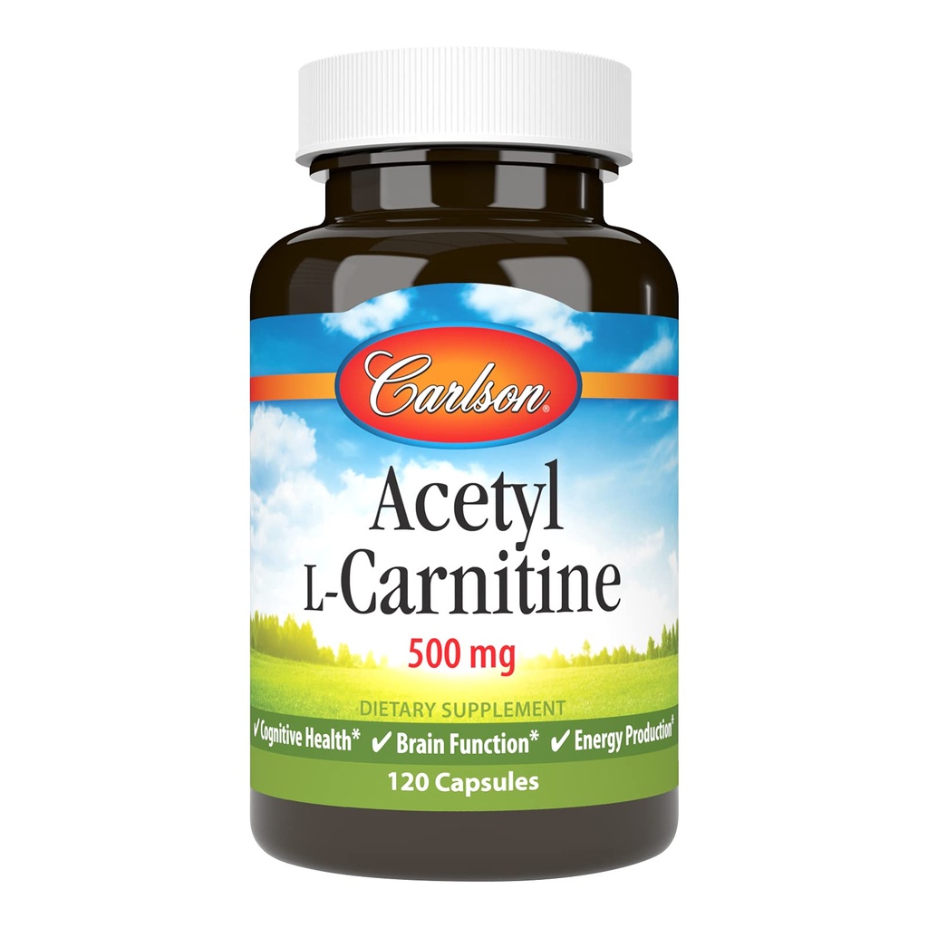 Carlson - Acetyl L-Carnitina, 500 mg, Salute cognitiva, Funzione cerebrale e produzione di energia, 120 capsule