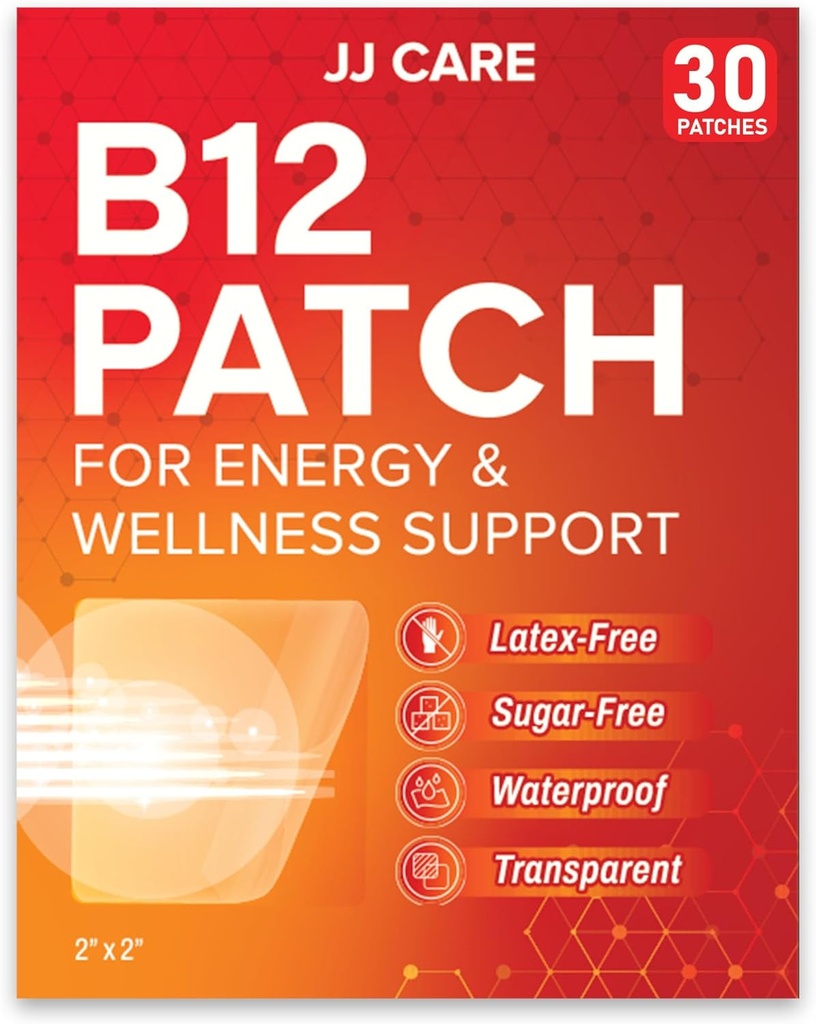 JJ CARE B12 Patch (Pack of 30), miscela naturale autoadesiva Topical Daily B12 Energy Patches, 1 mese di fornitura