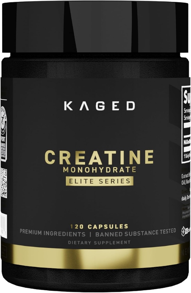 Kaged CREATINE MONOHYDRATE capsule Elite Unflavored recupero del muscolo e supplemento di crescita per gli uomini e le donne, Vegan, facilmente digeribile, senza glutine, senza zucchero Aggiunto