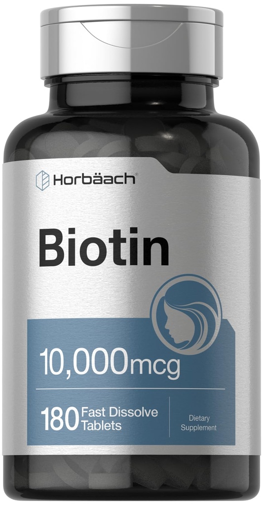 Horbäach Biotin 10000mcg | 180 compresse dissolve veloci | per le donne e gli uomini | Beauty Supplement | Vegetariano, Non OGM, Gluten Free