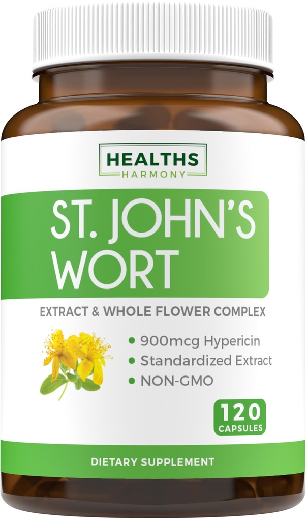 St John's Wort Capsules - Potente & Potente Saint John's Wort Extract & Whole Herb Complex Standardized a 900mcg Hypericin per Balancing Daily Mood Support - Vegan Non-GMO & Lab verificato (120 caps)