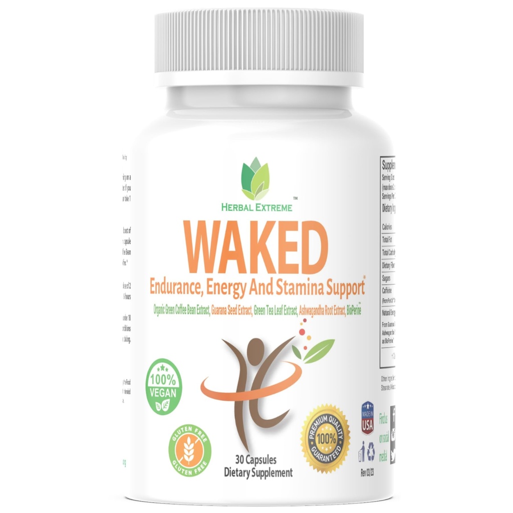 Estratto di chicco di caffè verde organico, Estratto di semi di Guarana, Estratto di foglie di tè verde, Estratto di radice di Ashwagandha e Estratto di pepe nero come BioPerine