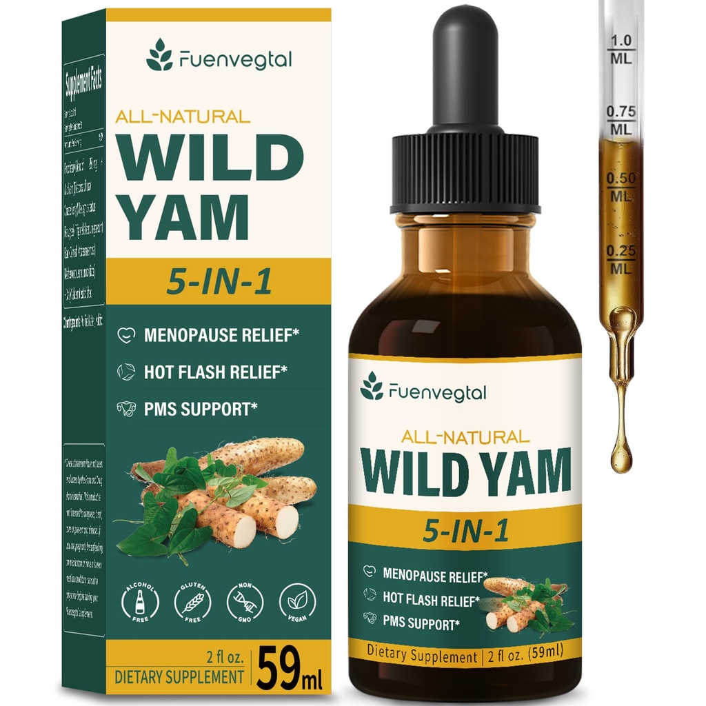 Gocce di estratto di radice di filato selvatico, supplemento femminile con fieno greco e erba madre per il supporto di Menopause e PMS. Fenogreco y Ñame Salvaje para la Menopausia. 2oz