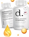 Integratori di difesa immunitaria Vitamina D3 K2 2000IU per la salute del cuore, supporto immunitario giornaliero, Clarity mentale, & Funzione del muscolo - 100 compresse masticabili