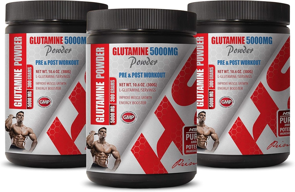 Miglior integratore per pompa muscolare - PRE & post allenamento - GLUTAMINE Powder 5000MG - glutammina Integratore alimentare - 3 Cans 900 Grammi
