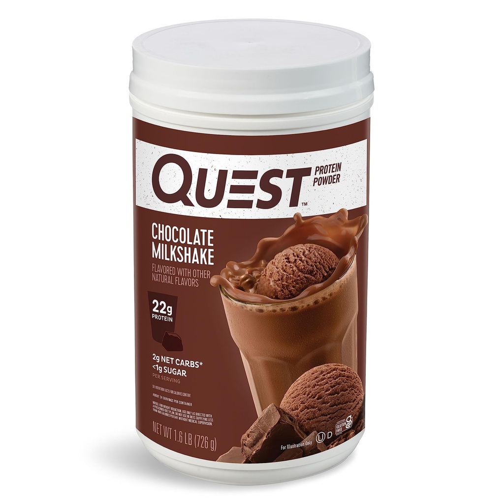 Quest Nutrition Chocolate Milkshake Protein Powder, 22g Protein, 2g Carbs Net, 1g Sugar, Carbo basso, Gluten Free, 1.6 Pound, 24 Serve