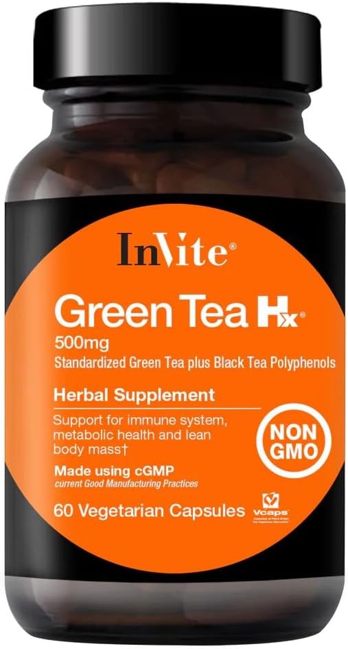 Invite Health - tè verde Hx - tè verde standarized Plus tè nero polifenoli - 60 capsule vegetariane - 30 giorni di alimentazione (1)