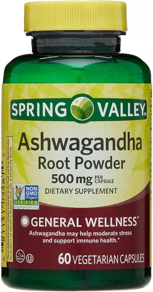 IKJ Ashwagandha Root Powder Integratore alimentare generale Capsule Vegetariani, 500 mg, 60 Conte