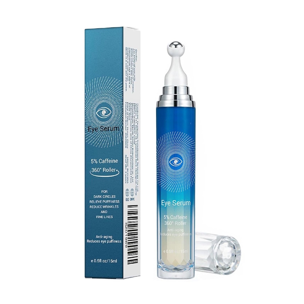 5% siero dell'occhio della caffeina, anti-invecchiamento sotto la crema del rullo dell'occhio per i cerchi scuri rughe di puffiness e linee sottili, crema coreana EyeCare con la sfera di 360Massage, trattamento delle palpebre per gli uomini e le donne