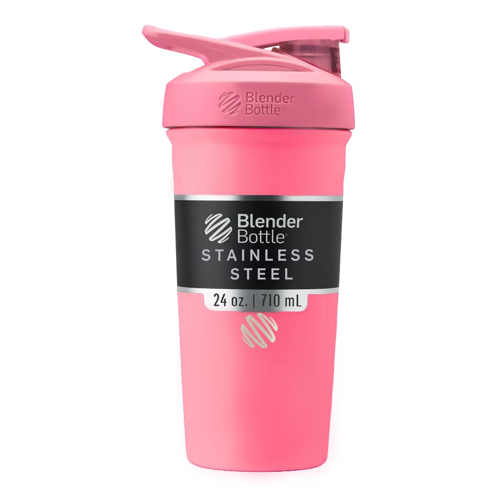 BlenderBottle Sport in acciaio inox isolato Shaker Bottiglia con filo Whisk, 24-Ounce, rosa – Protein Shakes & Hydration per atleti e fitness Enthusiasts, Easy Mixing, mantiene bevande freddo, Lockable Lid