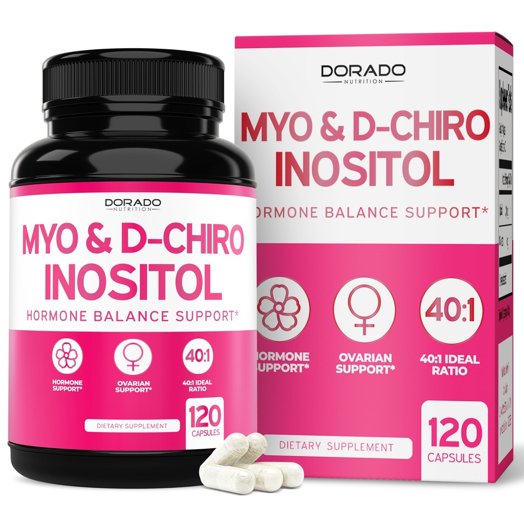 Myo-Inositol & D-Chiro Inositol Supplemento per le donne (120 capsule, 2050mg per porzione Ideale 40:1 Ratio Myo Inositol) Equilibrio dell'ormone per le donne - Terze Parti Testata, Vegan Safe & USA Made - 120 Count