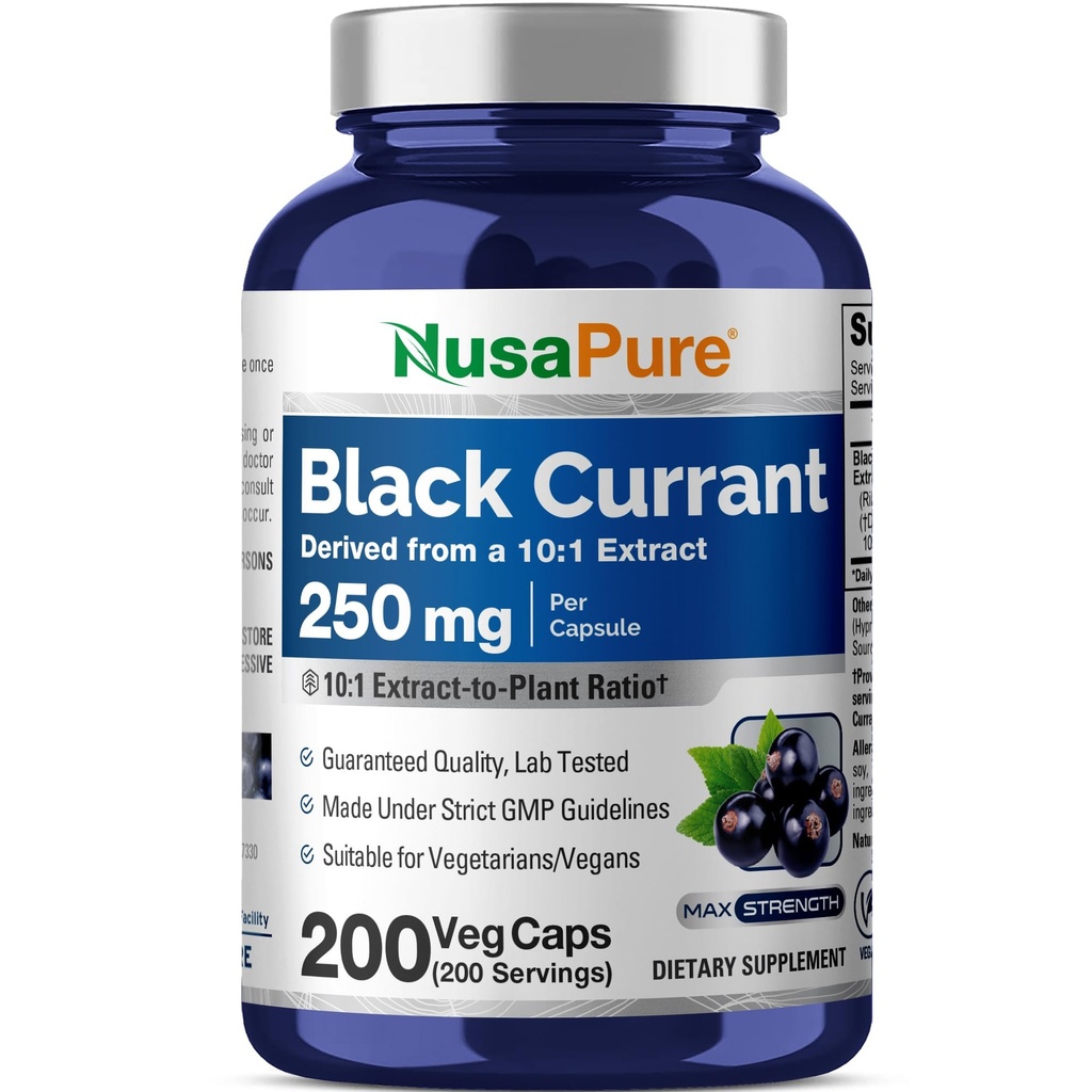 NusaPure Black Currant 10:1 estratto, 250 mg Equivalente a 2.500mg, per Veg Caps 200 Vegan, Non-OGM