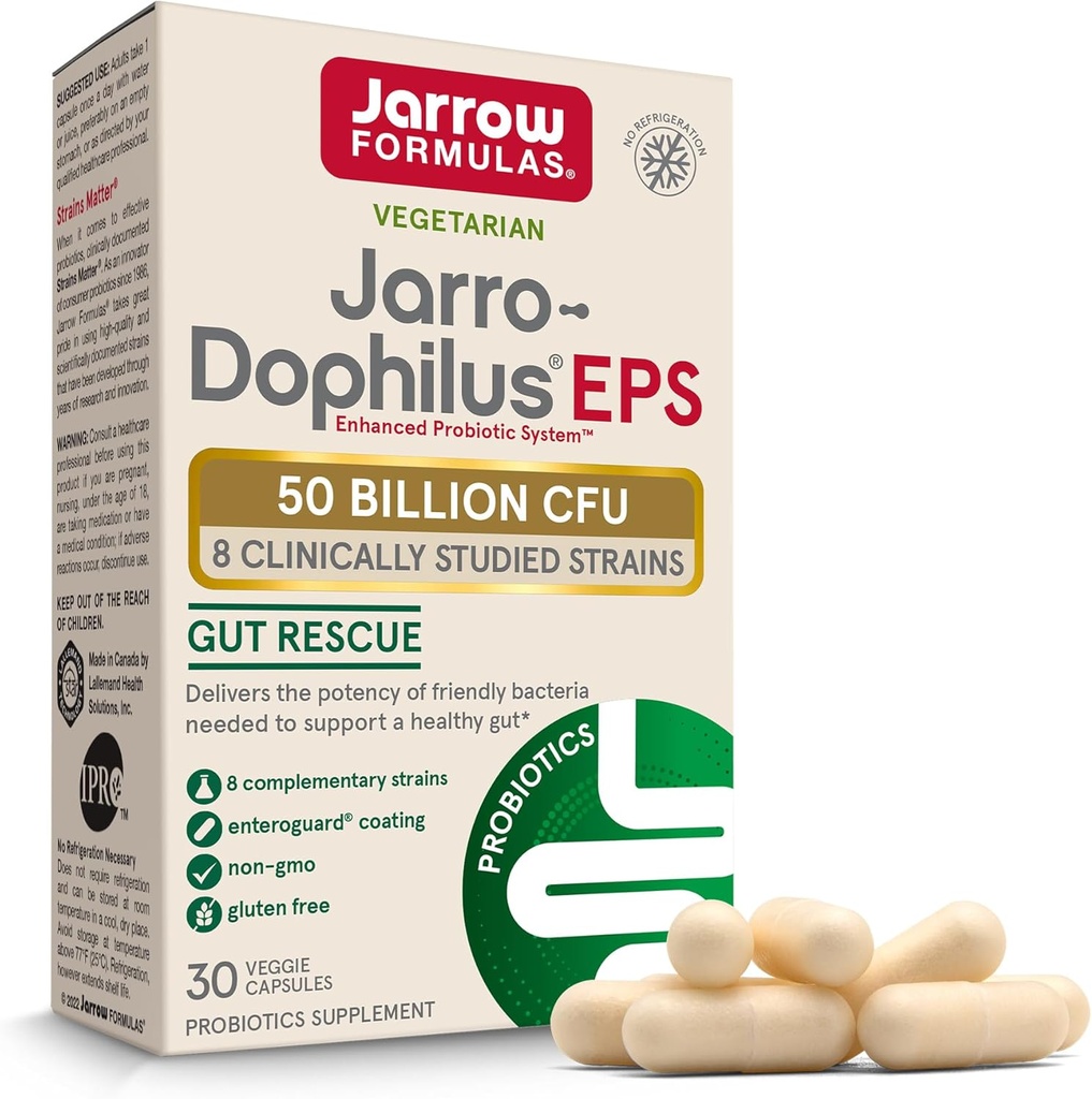 Jarrow Formulas Jarro-Dophilus EPS - 50 Billion Atto per Serving - 30 Enteric Coated Veggie Caps - Multi-Strain Probiotic - Intestinal & Immune Health - Fino a 30 Serve