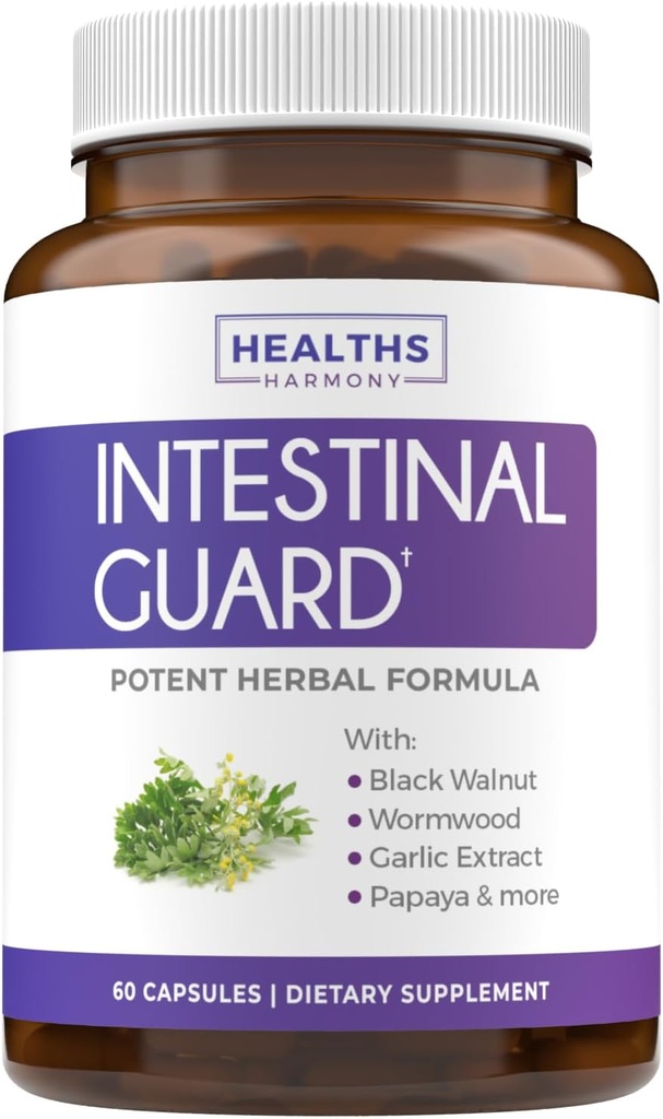 Intestinal Guard (Non OGM) - Potente Formula Naturale con Pegno, Noce Nera, Goldenseal, PAU D'Arco, Clove, Aglio, Di Più - Tutto In Un Supplemento - 60 Capsule (Nessun Pillole)