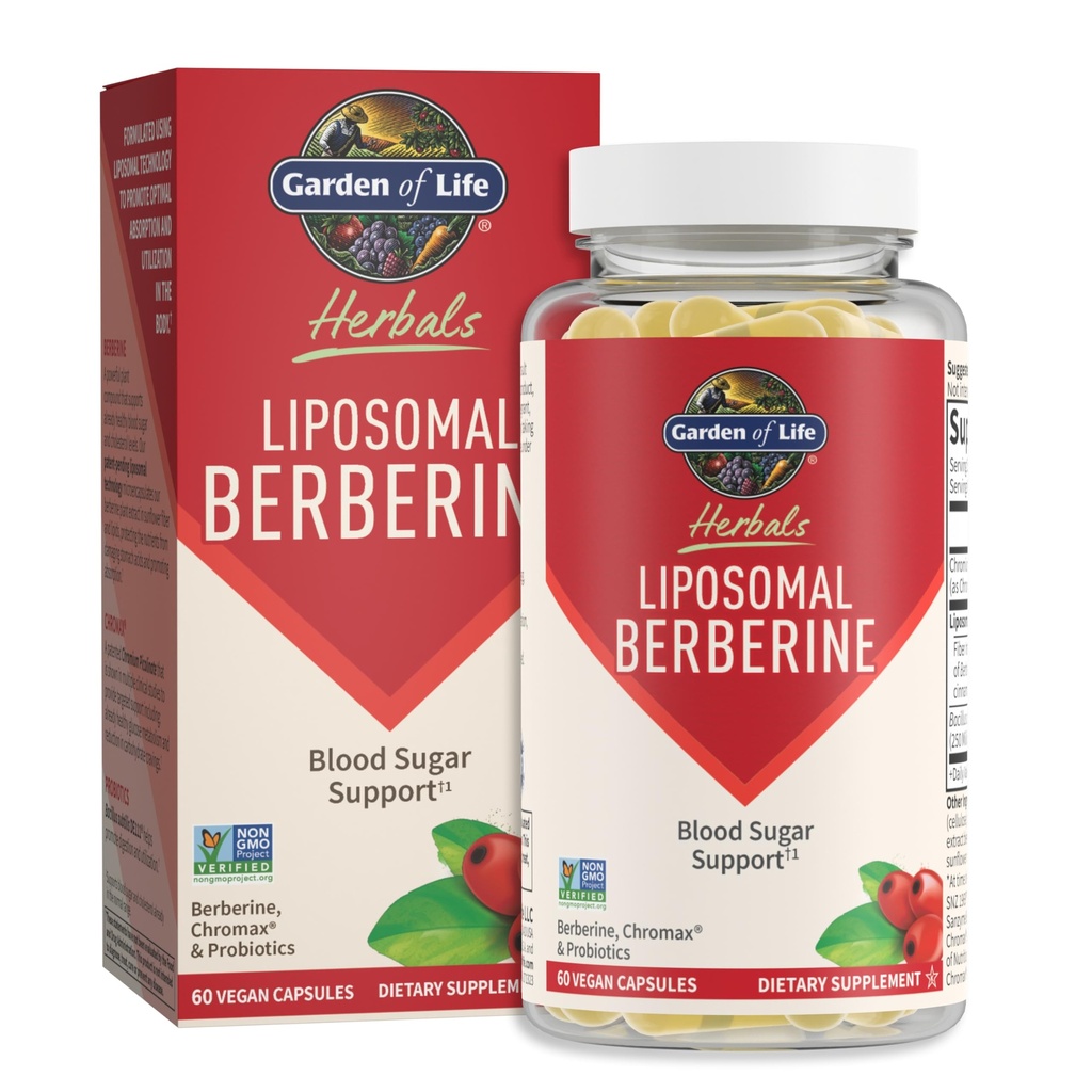Giardino della vita Berberina Liposomal e Cromo Picolinato per lo zucchero di sangue già sano, Metabolismo di glucosio e colesterolo—Probiotici per la digestione facile—Non OGM, Gluten Free, Kosher, 30 Serve