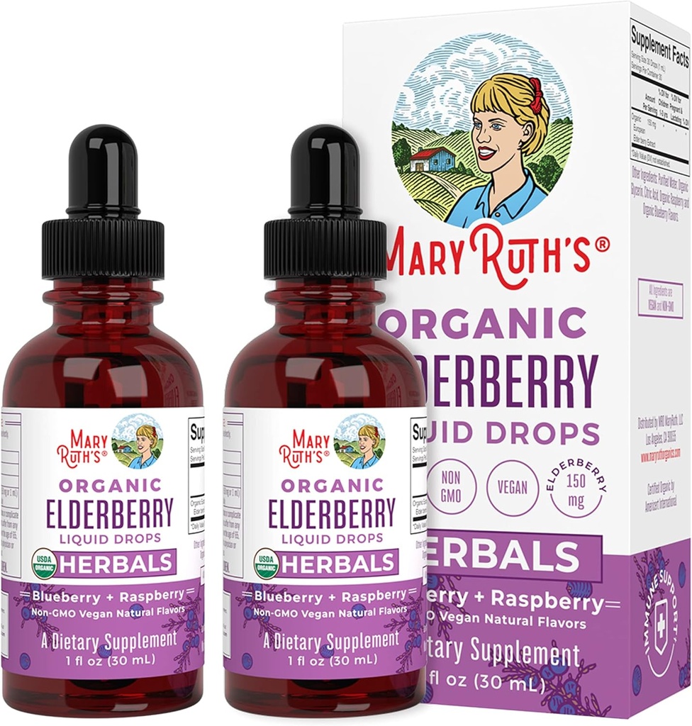 Elderberry Syrup | USDA Organic Elderberry | Sugar Free Adults & Kids Immune Support Supplemento per Età 1+ | Clean Label Project Verificato, Vegan, Non OGM, Gluten Free | 1 Fl Oz (2 Pack)