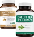 Nattokinase & Green Tea (2-Month) Green Vitality Boost - Nattokinase 2000 FU Potente Soia naturalmente Fermentata -120 Caps & Green Tea Extract 98% con EGCG (Non-GMO) Natural Metabolism Boost