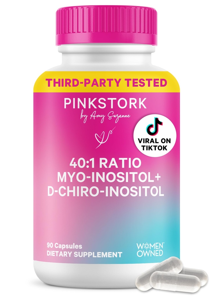 Integratore inositolo di cicogna rosa per le donne – 40:1 Myo-Inositol & D-Chiro Inositol – Equilibrio dell'ormone, Fertilità & Supporto ovarico – Regolarità del ciclo & Benessere metabolico, 30 Serve