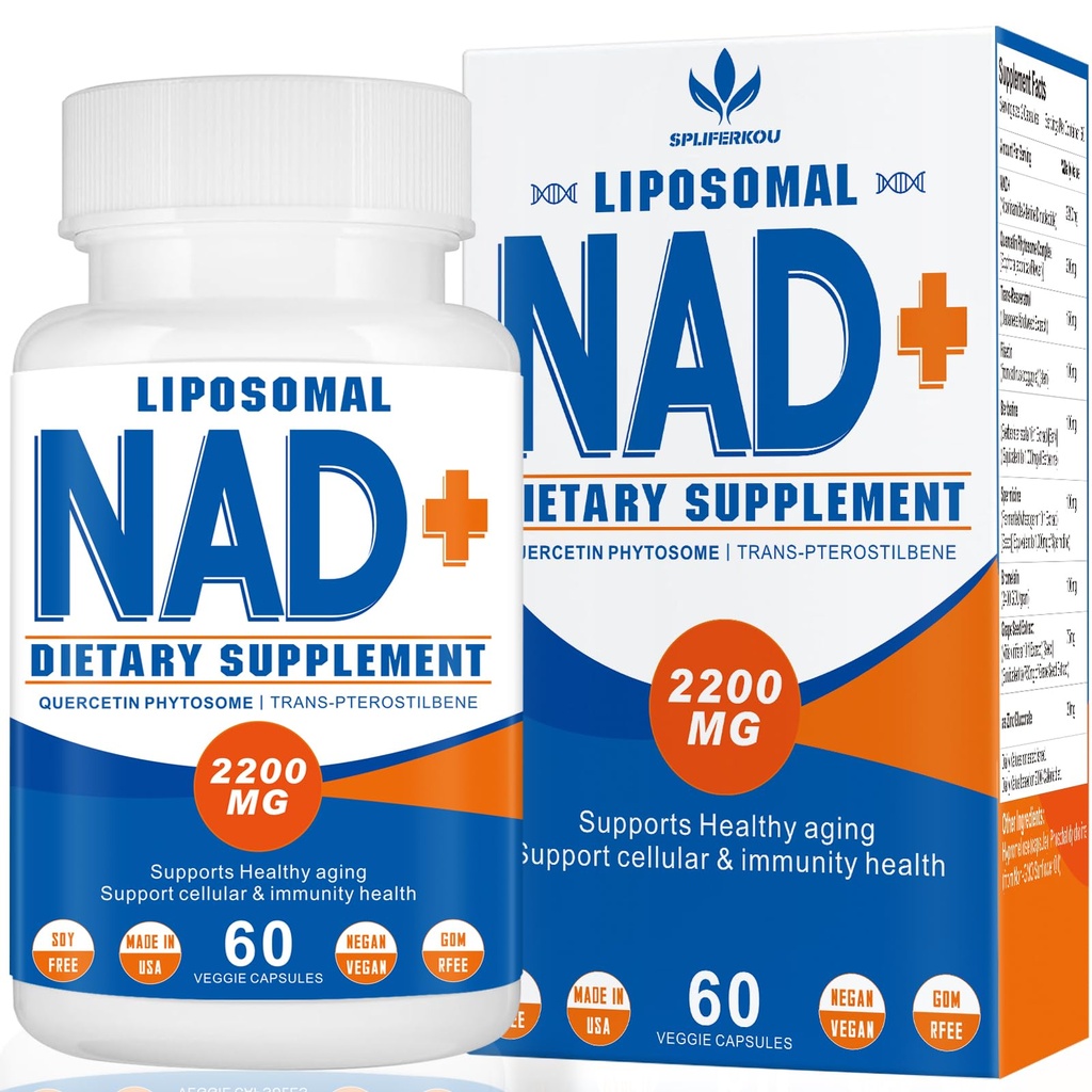 2200 mg Liposomal NAD+ Supplemento - Migliora l'energia delle cellule & Aging Defese, 60 capsule