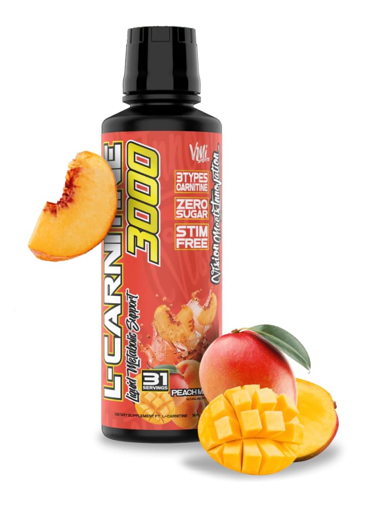 VMI Sports L-Carnitine 3000 Liquido | 3000 mg Carnitina Supplemento | Zero Calorie Zero Sugar Keto Friendly per Uomini e Donne – Grande Tasting| 31 Serve (Peach Mango, 16 fl. oz.)