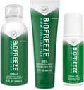 Rilievo del dolore del biofreeze Roll-On 2.5 FL OZ, Gel 3 FL OZ, E Spray 3 FL OZ Variety Pack Topical Pain Reliever per muscoli e articolazioni da artrite, Backache, Strains, Bruises, Sprains (Package May Vary)