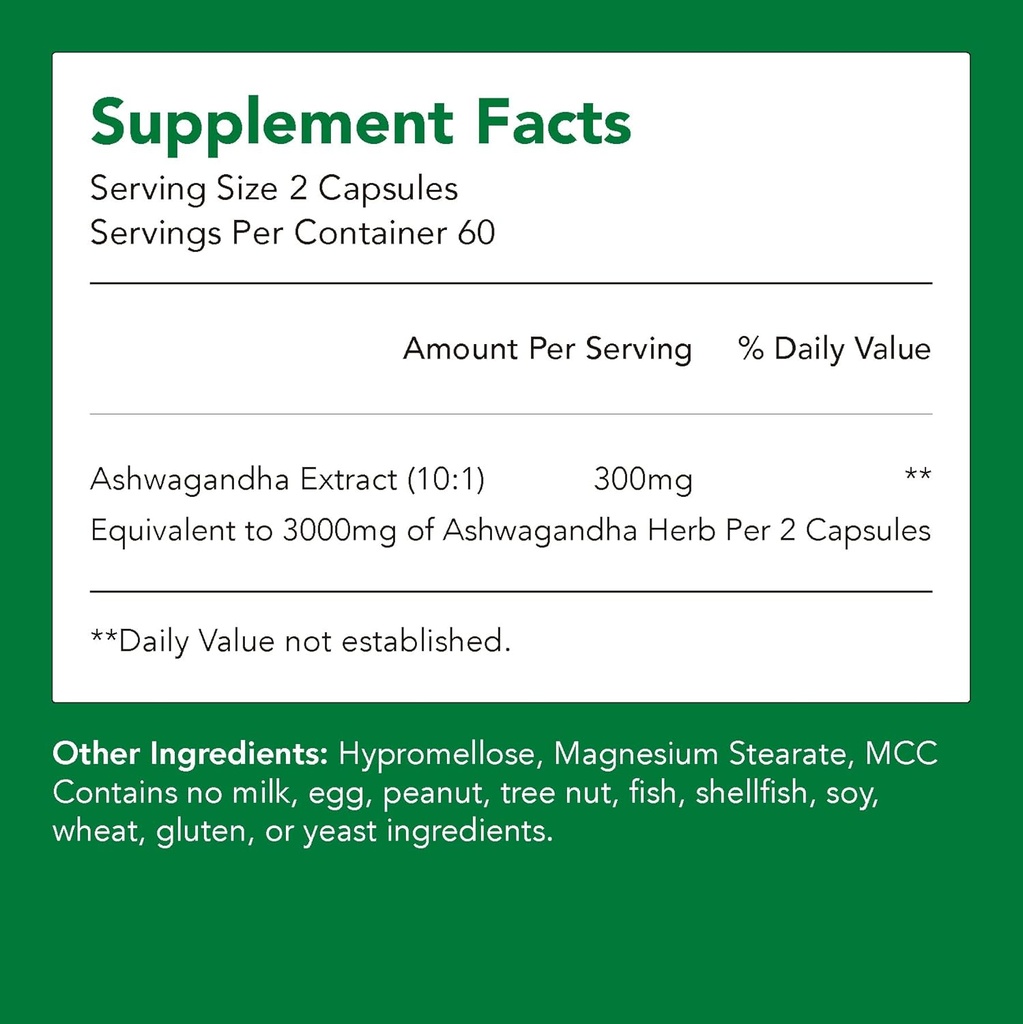 Integratori organici di Ashwagandha | 150 mg di estratto = 1500mg di Herb (1 Bottiglia-120 capsule-2mo alimentazione) | Supporta lo stress sollievo, Immune Salute, & Energy | Non-GMO & Gluten Free