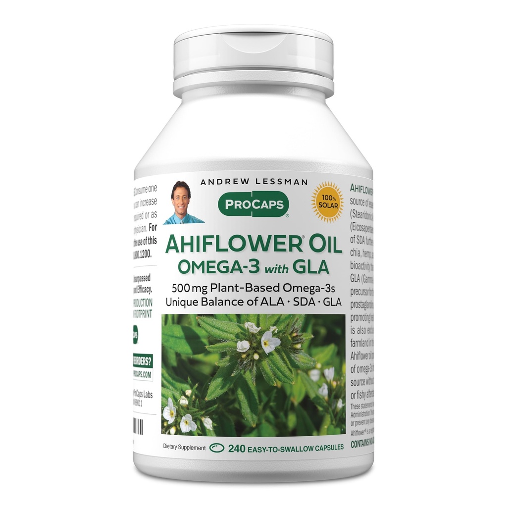 ANDREW LESSMAN Ahiflower Omega-3 con GLA - 240 Softgels - Uniquely Balanced, Plant-Based Fonte di acidi grassi omega-3 essenziali. No Stomach Upset, Contaminanti o Mercurio. Facile da ingoiare