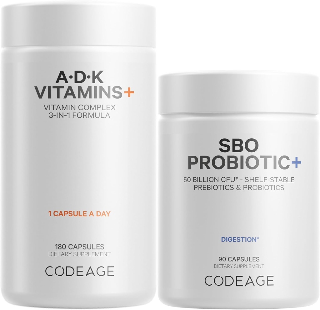 Codeage Daily ADK Vitamin & Probiotic Bundle – Vitamina A Retinyl Palmitate, Vitamina D3 Cholecalciferol, Vitamina K, 50 miliardi CFU SBO Probiotic Blend, Non OGM